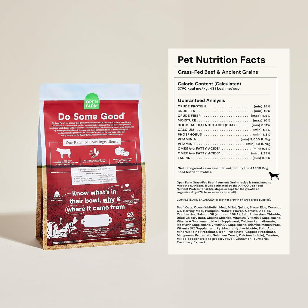 Ancient Grains Dry Dog Food, Grass-Fed Beef Kibble, 22lb Bag