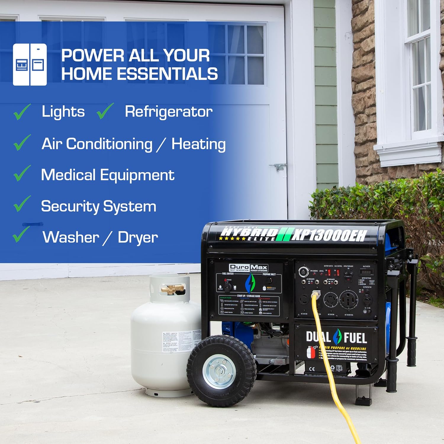 XP13000EH 13,000-Watt Dual Fuel Portable Generator - Gas & Propane, Electric Start, Whole Home Backup Power, Transfer