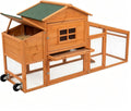 Mobile Chicken Coop with Wheels, Portable Hen House for 4-6 Chickens, Wood Outdoor Poultry Cage with Large Run