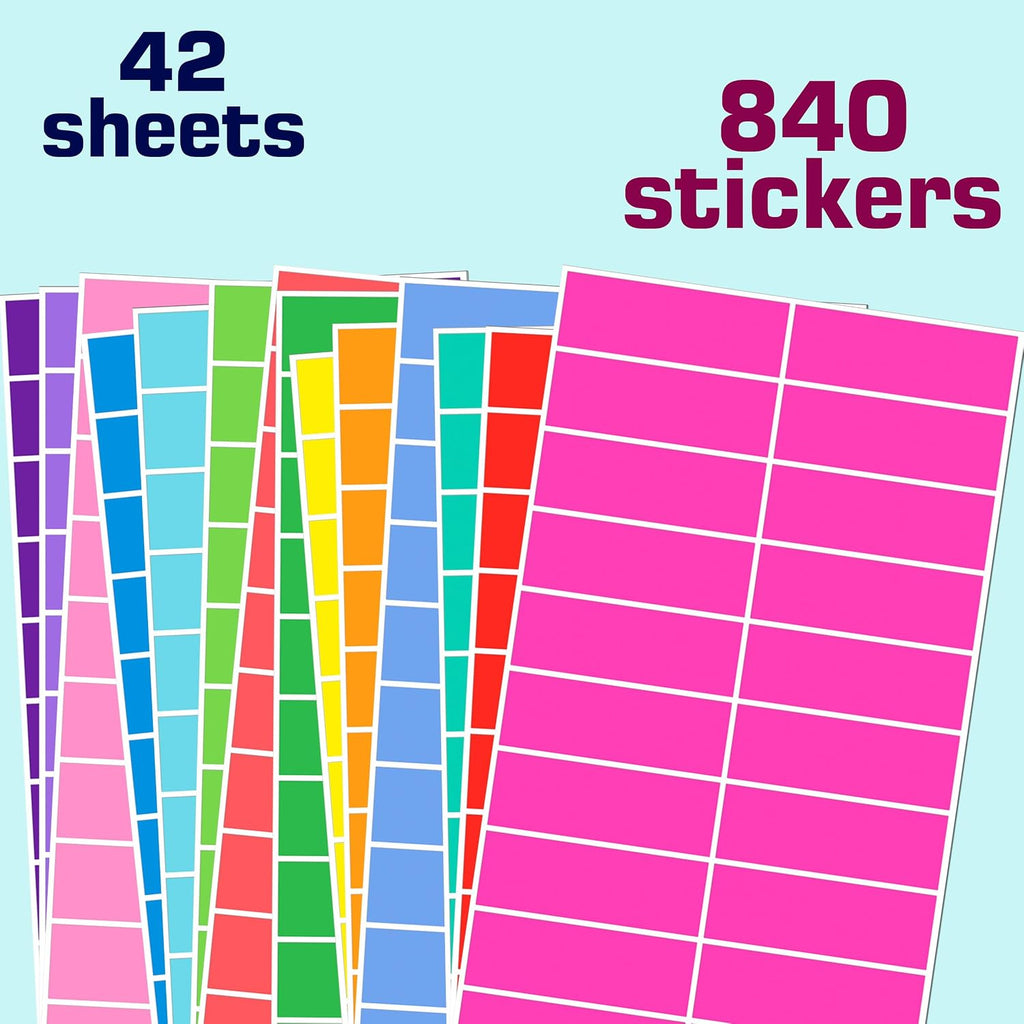 3" x 1" Colored Label Stickers, 840 Pcs in 14 Colors Rectangle Labels