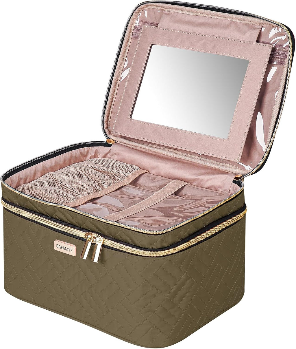 8.8L Double Layer Travel Makeup Bag With Mirror For Women, Large Cosmetic Case, Organizer for Travel-Size Accessories