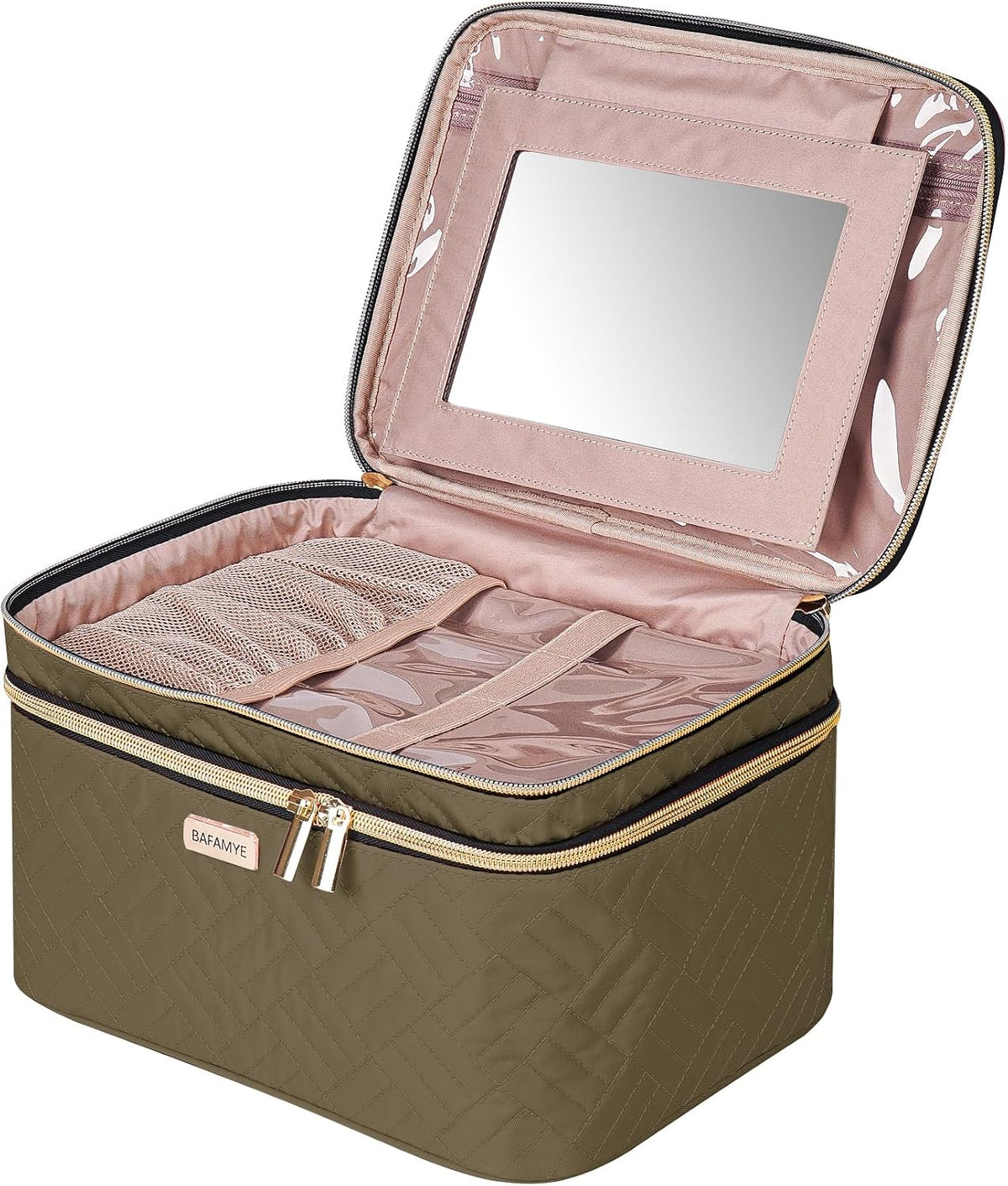 8.8L Double Layer Travel Makeup Bag With Mirror For Women, Large Cosmetic Case, Organizer for Travel-Size Accessories