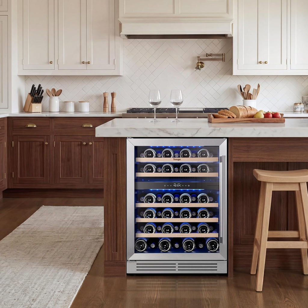 24 Inch Dual Zone Wine Fridge with 52 Bottle, Left-Hinged