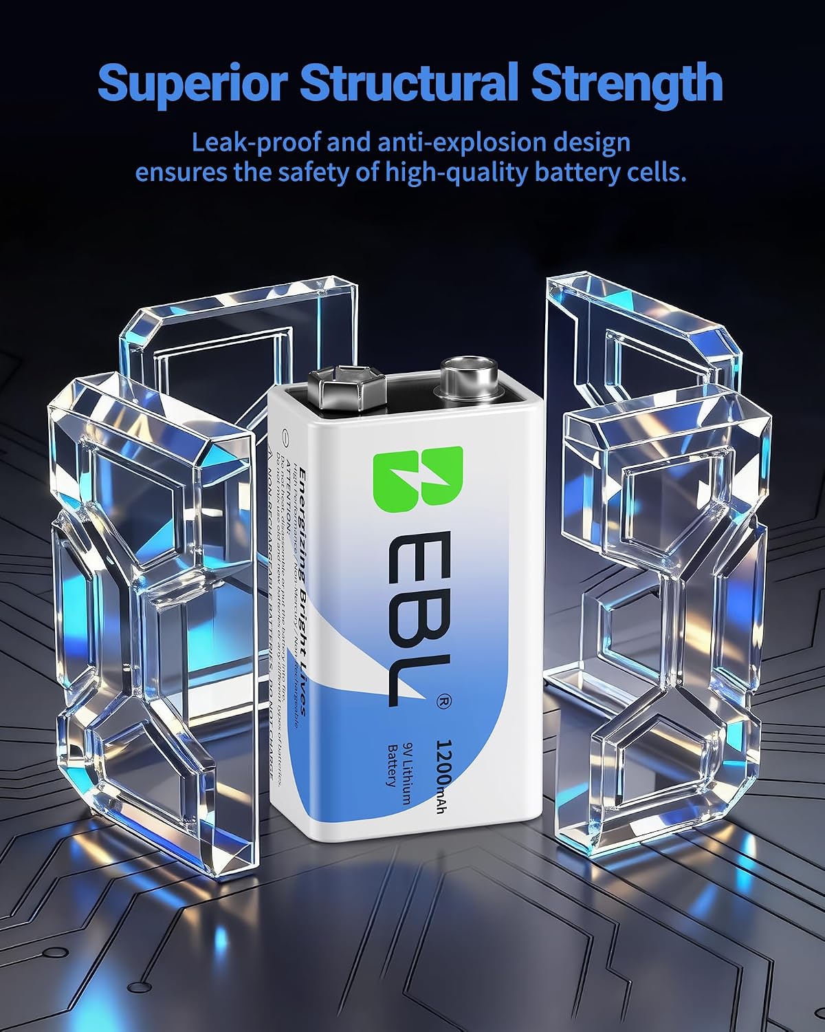 9V Lithium Batteries 4 Pack, 1200mAh Non-Rechargeable 9V Batteries - High Performance Lithium Metal Battery with