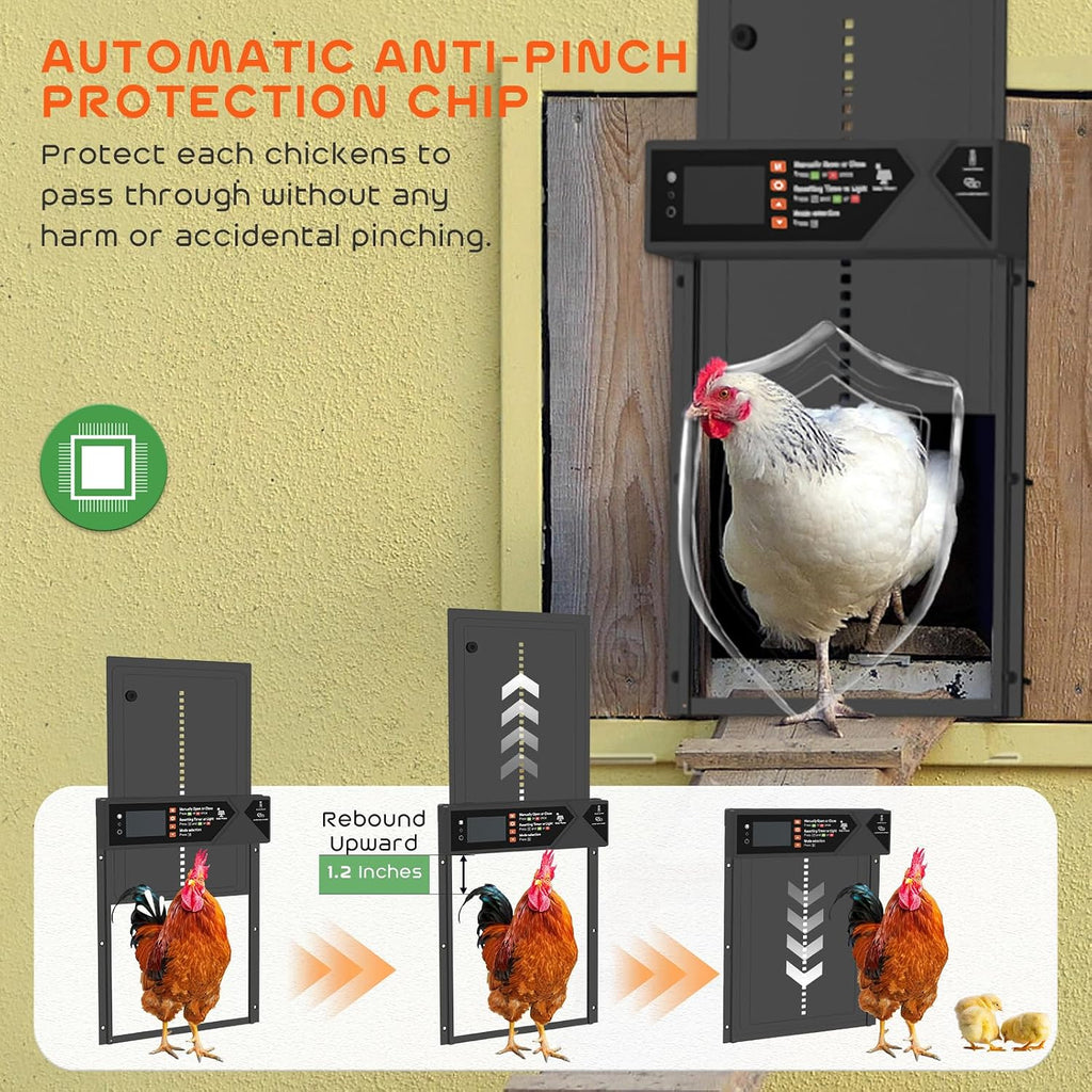 Large Automatic Chicken Coop Door Solar Powered 4000mAh High Capacity-Black