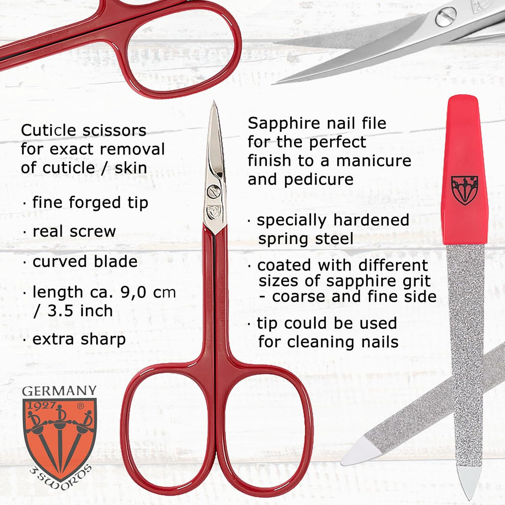 3 Swords Germany - brand quality 5 piece manicure pedicure grooming kit set for professional finger & toe nail care