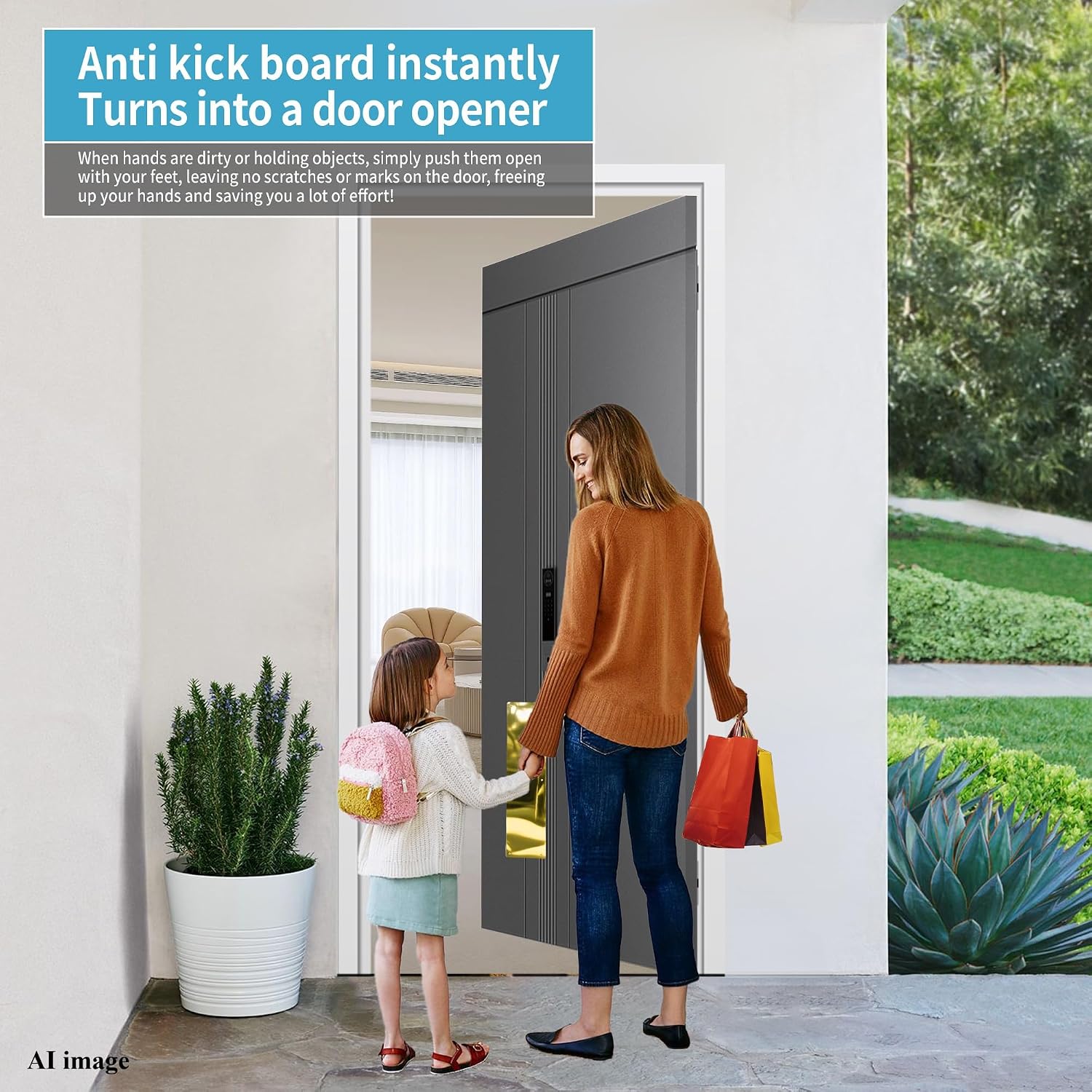 Door Push Plate, 4" x 16" Aluminum Metal KickPlate, Gold Mirror, 2 Pack | Rounded Corners, Screw Mount Installation