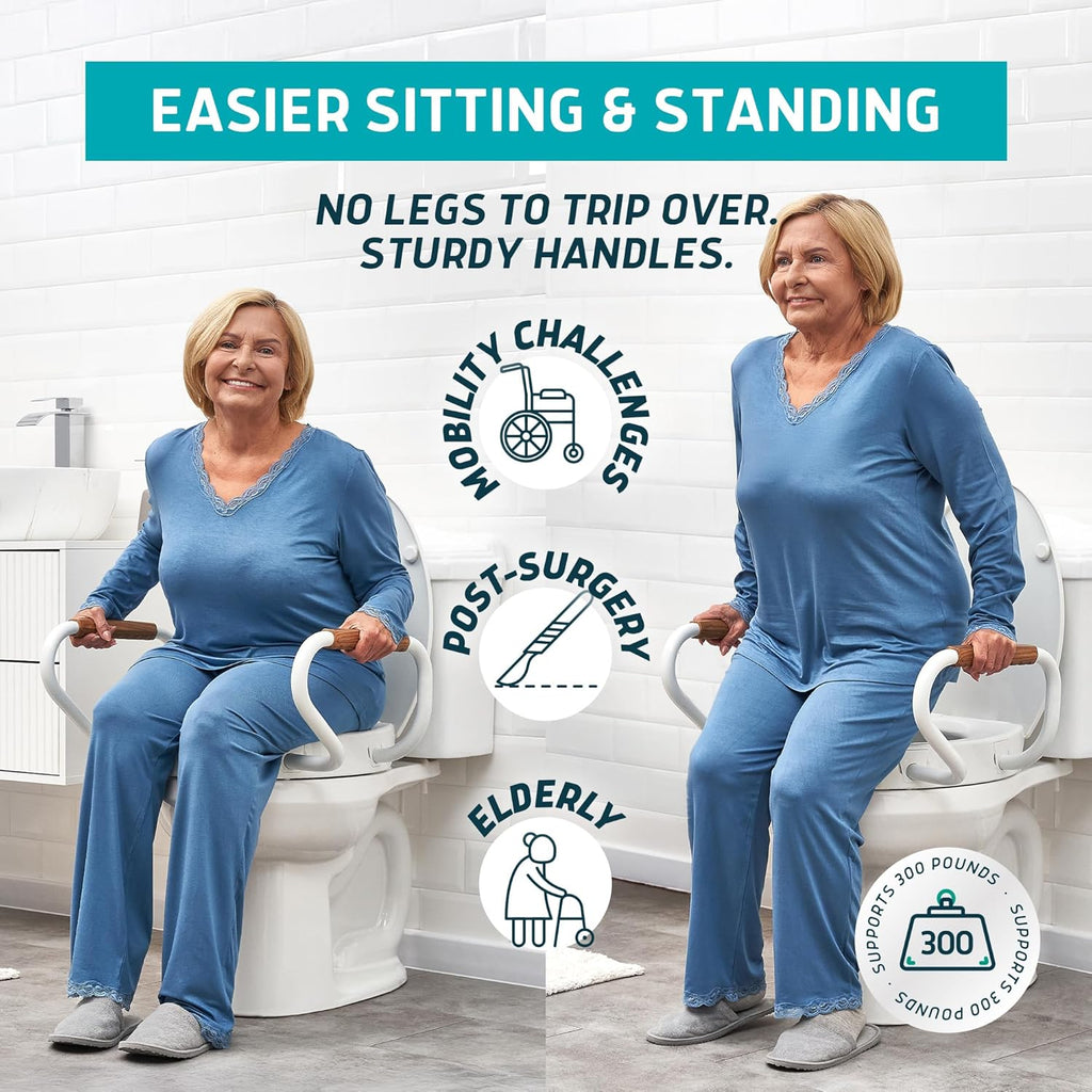 Solva Raised Toilet Seat with Handles - Elongated - Easy to Install Toilet Seat Risers for Seniors - Adds 3 Inches &