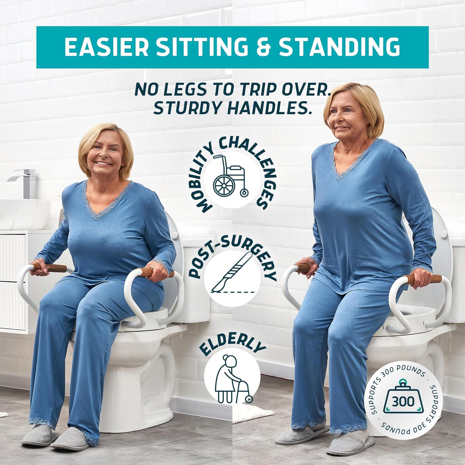 Solva Raised Toilet Seat with Handles - Elongated - Easy to Install Toilet Seat Risers for Seniors - Adds 3 Inches &