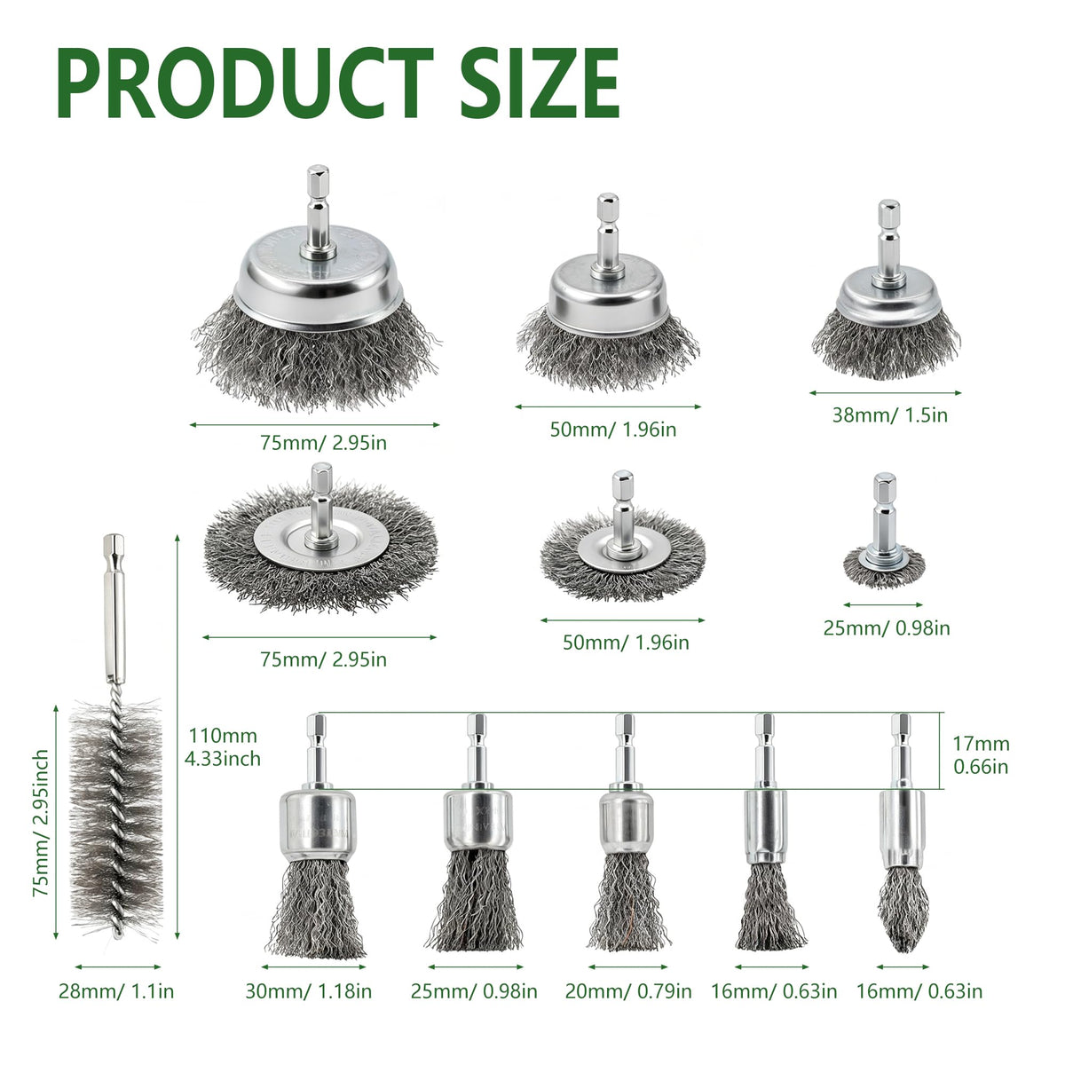 12 Pcs Wire Brush for Drill Set Abrasive Wire Wheel for 1/4" Hex Shank Wire Cup Brush for Drill for Removing Paint and Rust, Metal Carbon Steel