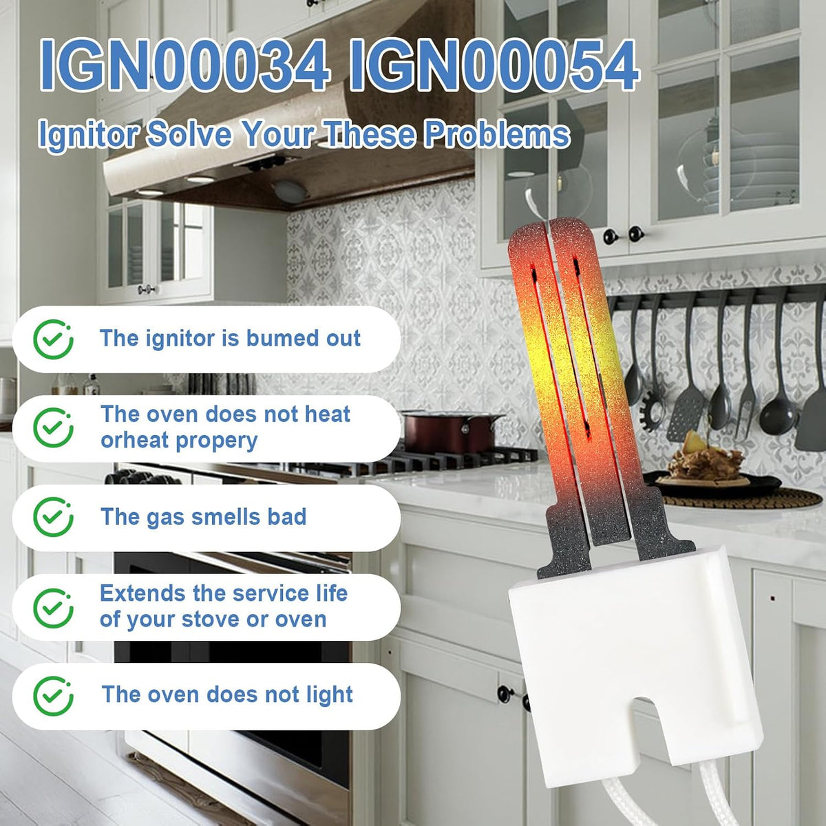 Upgraded IGN00034 and IGN00054 Furnace Hot Surface Ignitor, Compatible with Trane American Standard Furnace Ignitor, Replacement Parts B340039P01,IGN34,IGN54