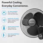 16" Oscillating Wall Mount Fan with Remote & Timer - Black