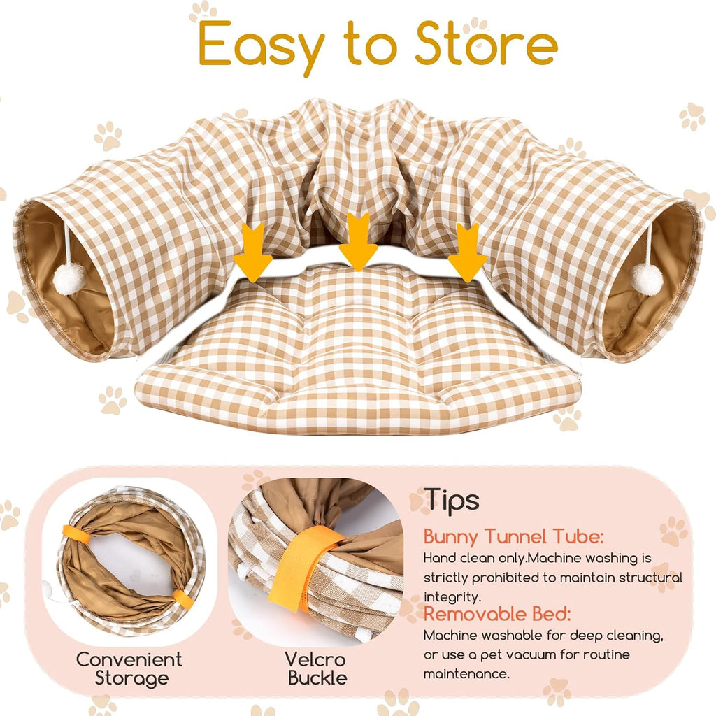 Bunny Tunnel Bed, Collapsible Tunnel Tubes with Removable Bed