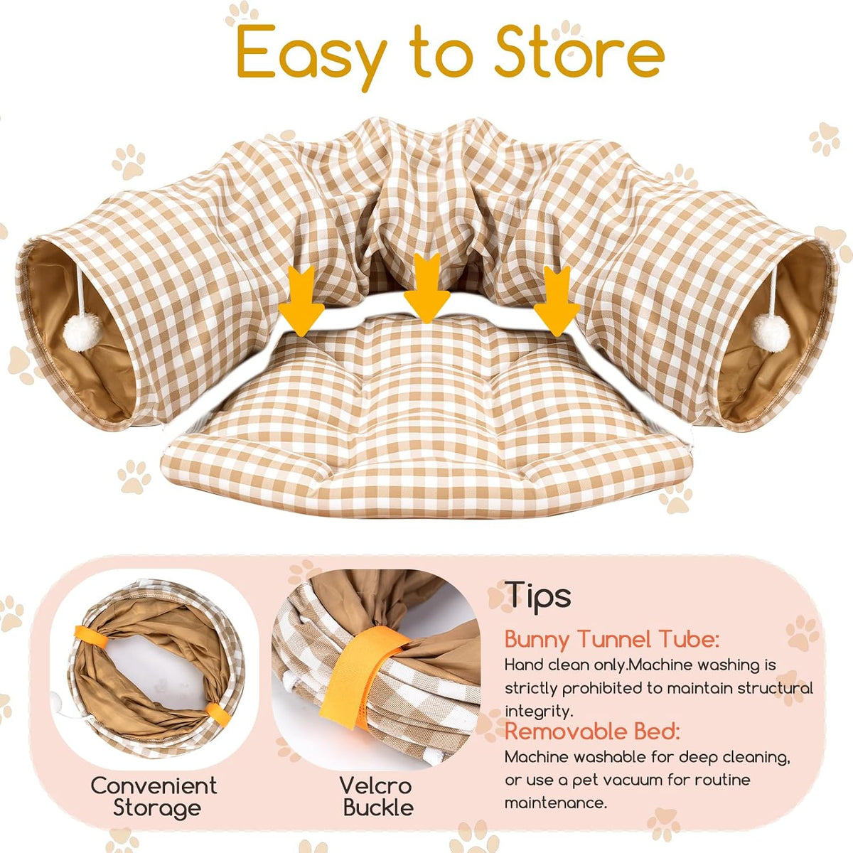 Bunny Tunnel Bed, Collapsible Tunnel Tubes with Removable Bed