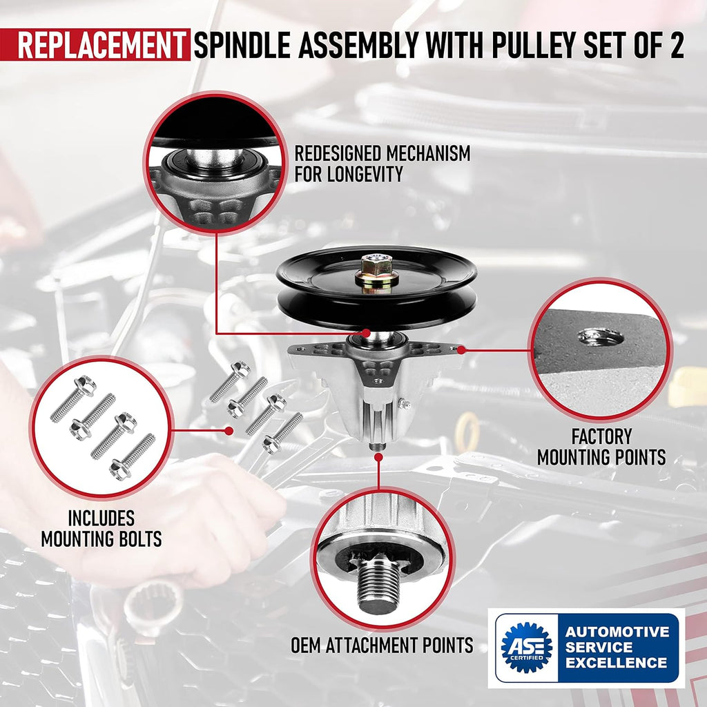 Replacement Lawn Mower Spindle Assembly with Pulley Set of 2 - Compatible with Cub Cadet, Troy-Bilt, MTD 42 Inch Deck