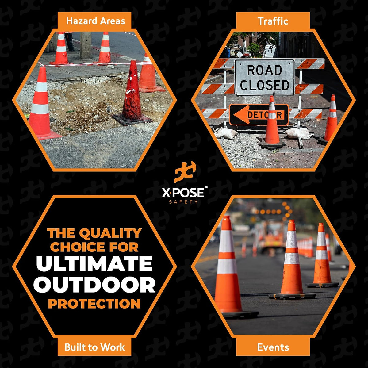 28 Inch Orange Slim Line Traffic Cones | Heavy Duty 10lb with 6" & 4" Collars, 4 Pack Multipurpose PVC Plastic Safety