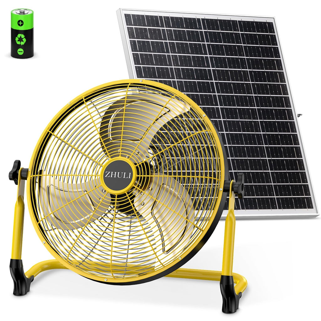 14" Solar Fan, Rechargeable Battery Operated Floor Fan