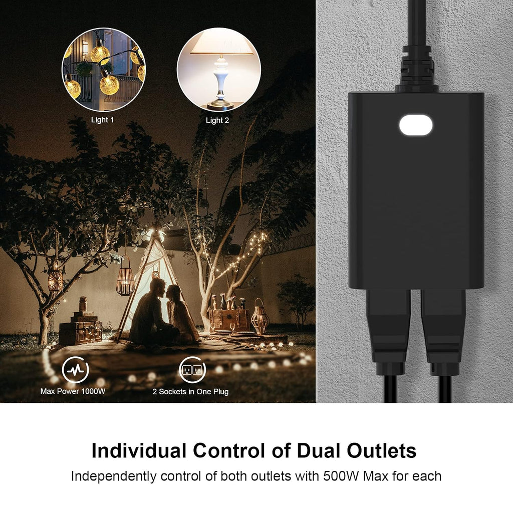 WiFi Outdoor Smart Plug, Smart Plugs that Work with Google Home for Voice Control, Wireless Remote APP Control Smart
