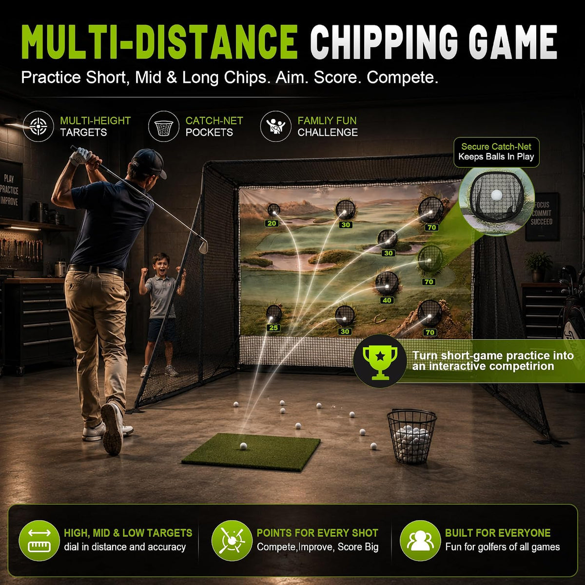 2 in 1 Golf Simulator Net System, 10 x 8ft Golf Practice Net Hitting Net with 4K-Ready Impact Screen, Target Cloth