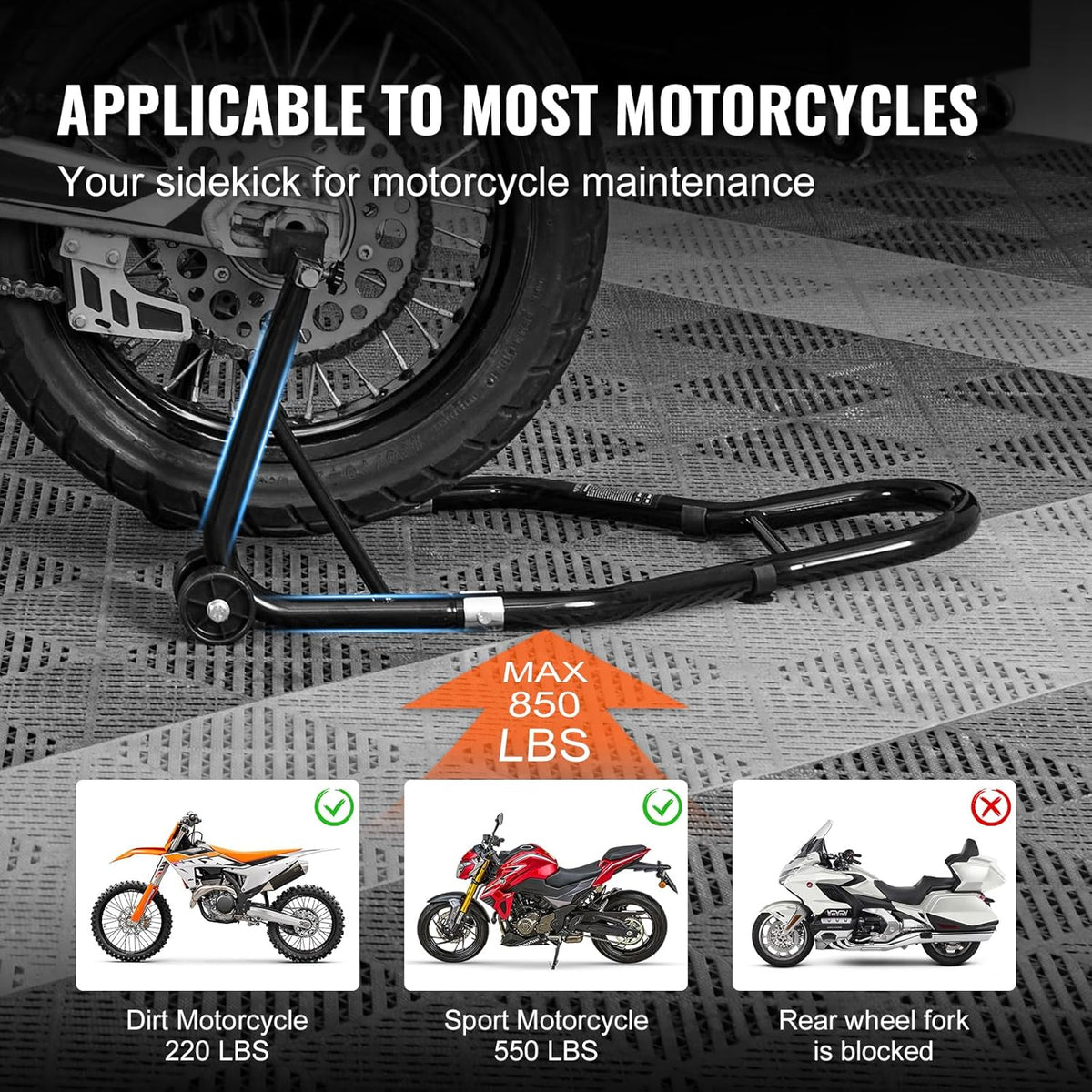 Motorcycle Stand Lift 850lbs Front Rear Combo Stand Lift Stand Front Wheel Fork Stands Rear U+L Fork Swingarm Spool