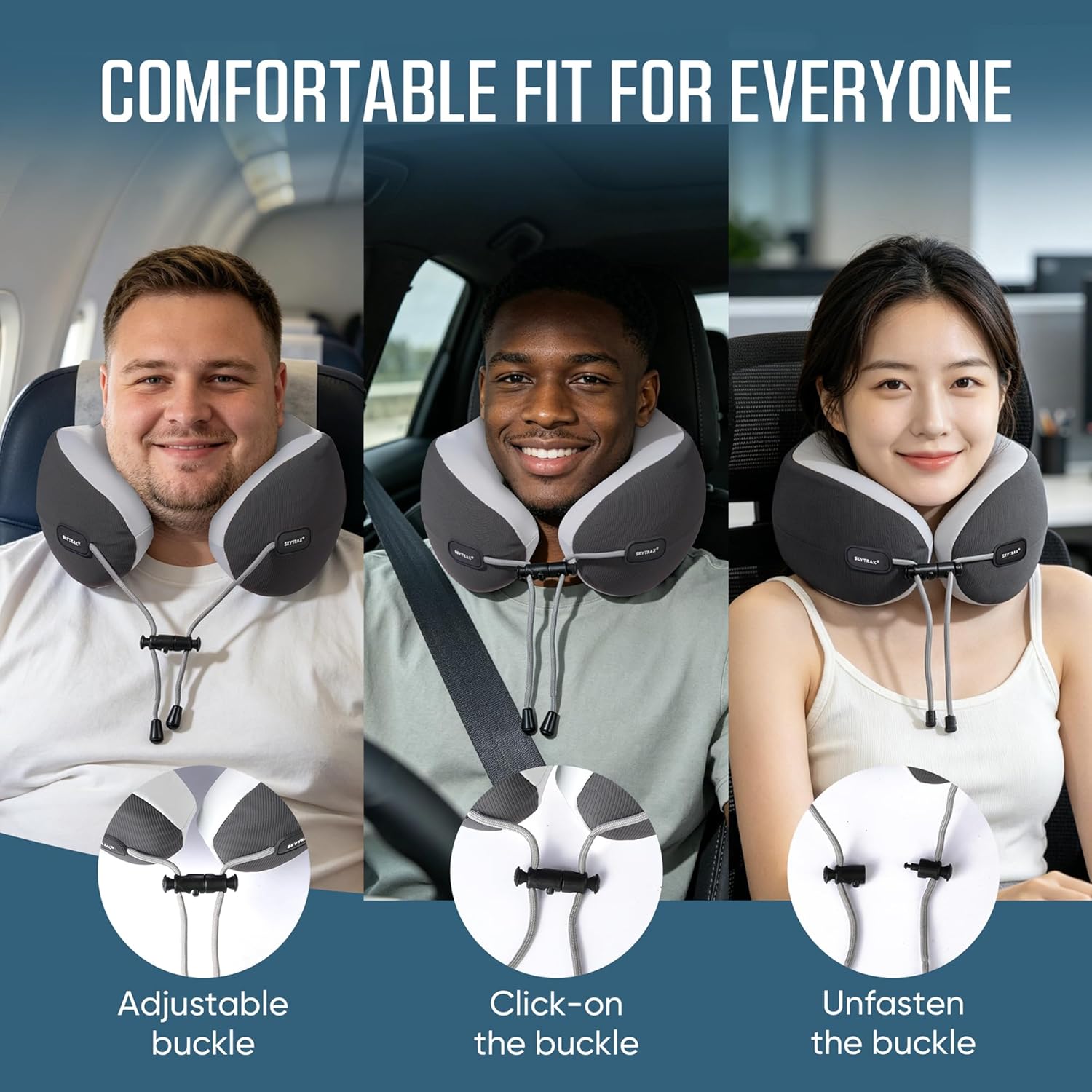 Premium Ergonomic Memory Foam Travel Neck Pillow, Washable Cooling Ice Silk Cover, Firm Neck Support for Airplane