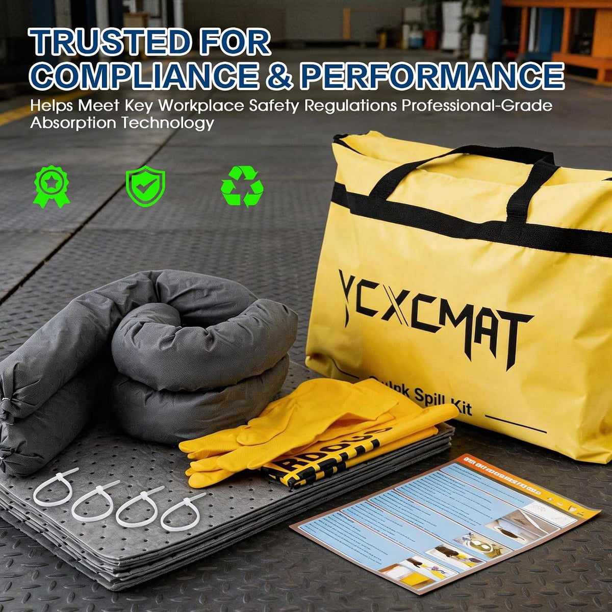 Universal Spill Kit for Chemical, Water & Garage Oil Cleanup 2 Pack