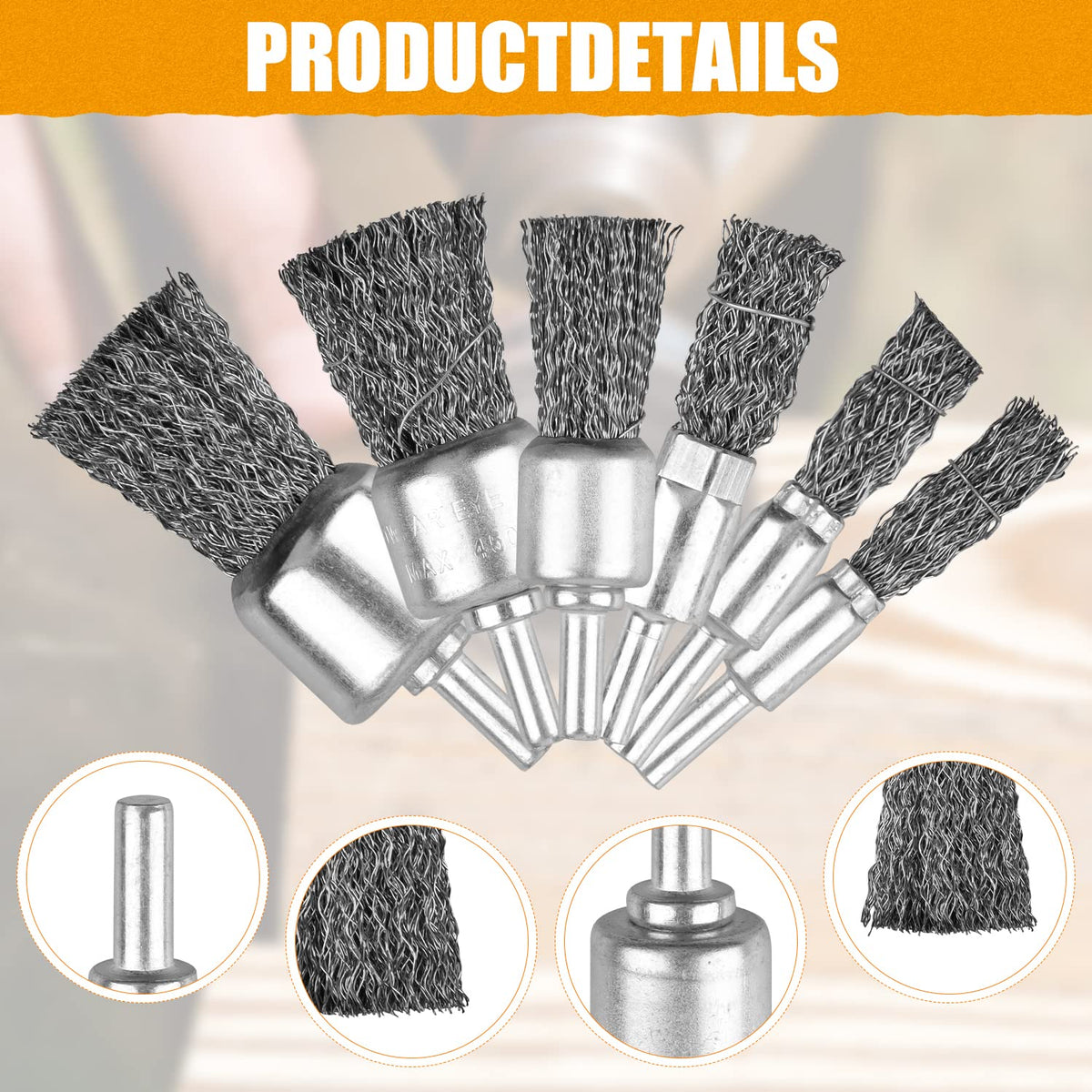 Mixiflor 30 Pack Wire End Brush Set, 6 Sizes 0.012" Crimped Carbon Steel Wire Wheel Drill with 1/4 Inch Hex Shank