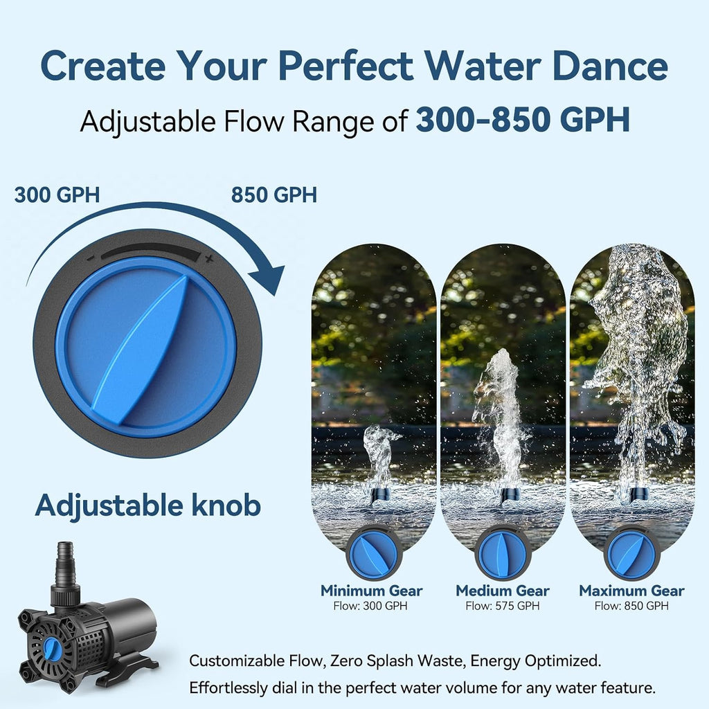 Pond Pump, 850 GPH Submersible Water Pump Adjustable for Ponds