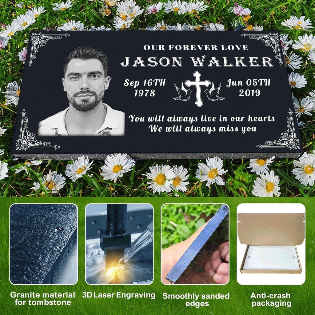 Grave Markers for Cemetery for Humans with Photo, 12x6 Tombstones for Graves Stone Temporary Headstones for Graves