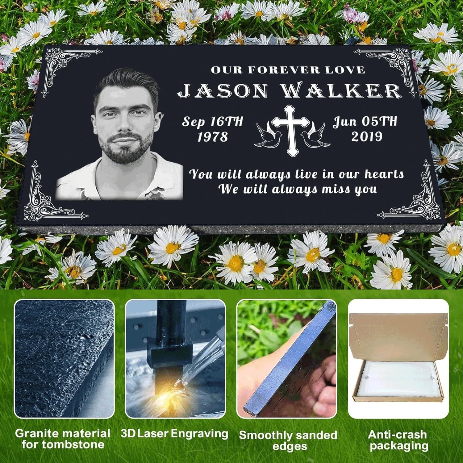 Grave Markers for Cemetery for Humans with Photo, 12x6 Tombstones for Graves Stone Temporary Headstones for Graves