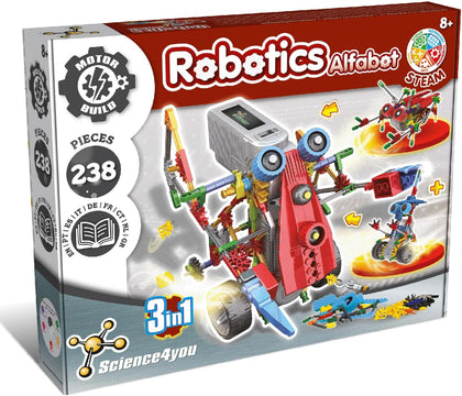 Robotics Alfabot - Robot Building Kit for Kids, 238 Pieces - Build Your Own Robots and Make Them Move - 3 Different