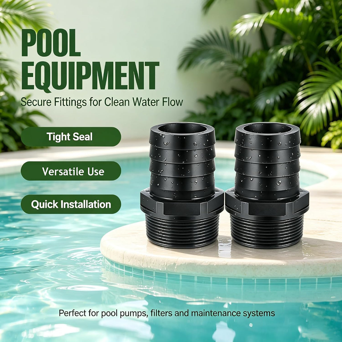 2PCS 1-1/2" PVC Barbed Hose Fittings with NPT Adapter