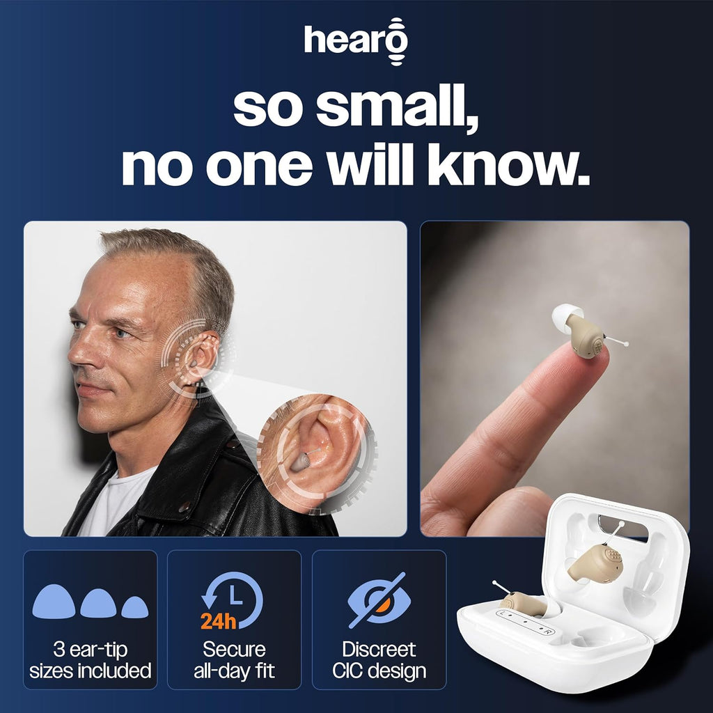 HEARO OTC Hearing Aids for Seniors, Rechargeable CIC Invisible, Pair