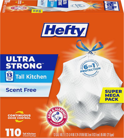 Ultra Strong 13 Gal Kitchen Trash Bags, White, Unscented, 110ct | Bulk Pack, 13G Tall White Trash Bags with