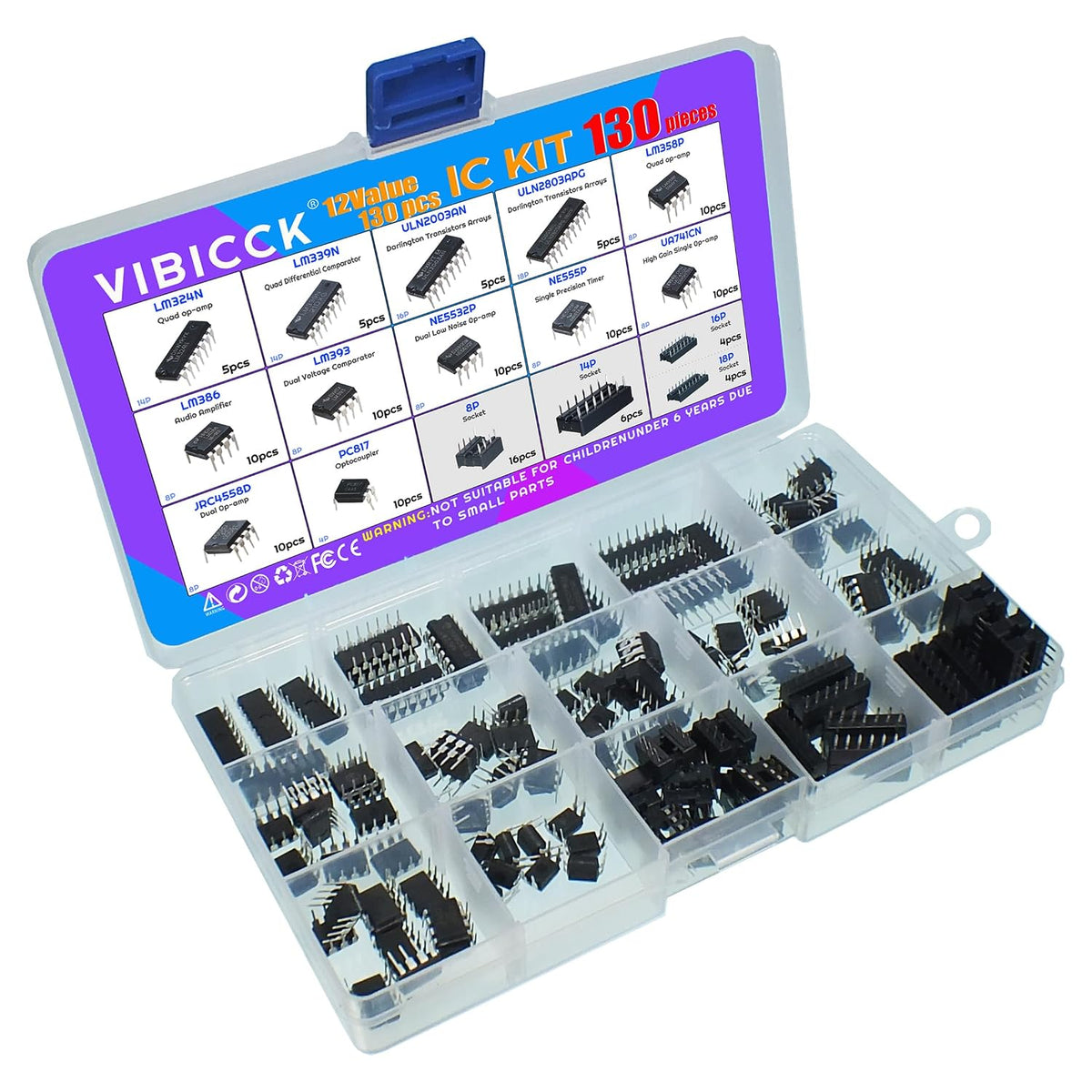 12Value 130pcs Darlington Optocoupler Timer IC Assortment Kit