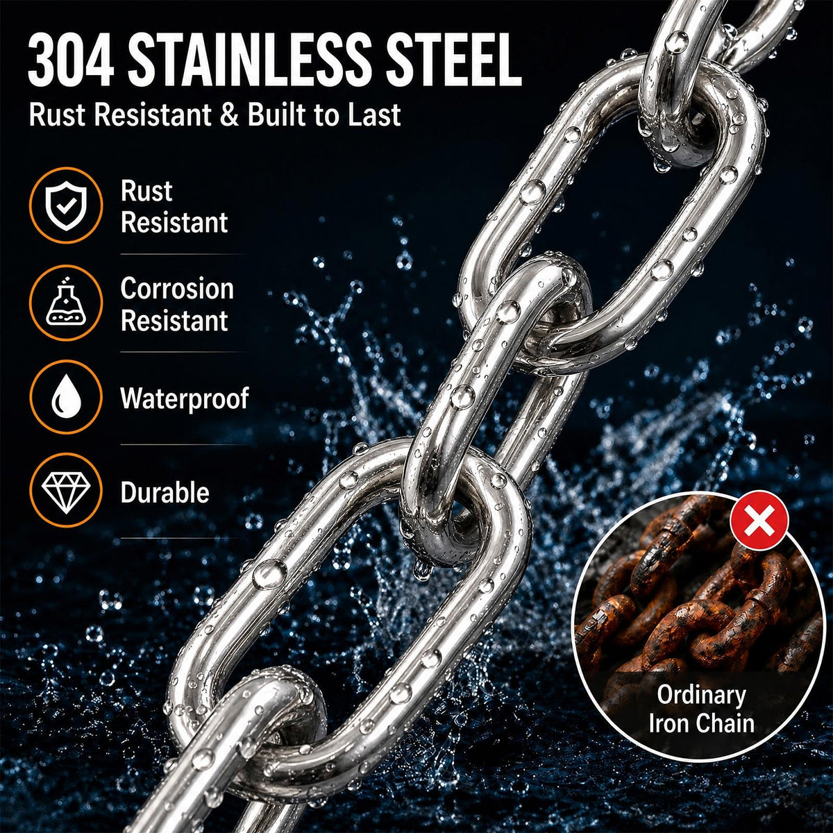 ElaraBerry 1/4 Inch x 25 ft 304 Stainless Steel Welded Link Chain