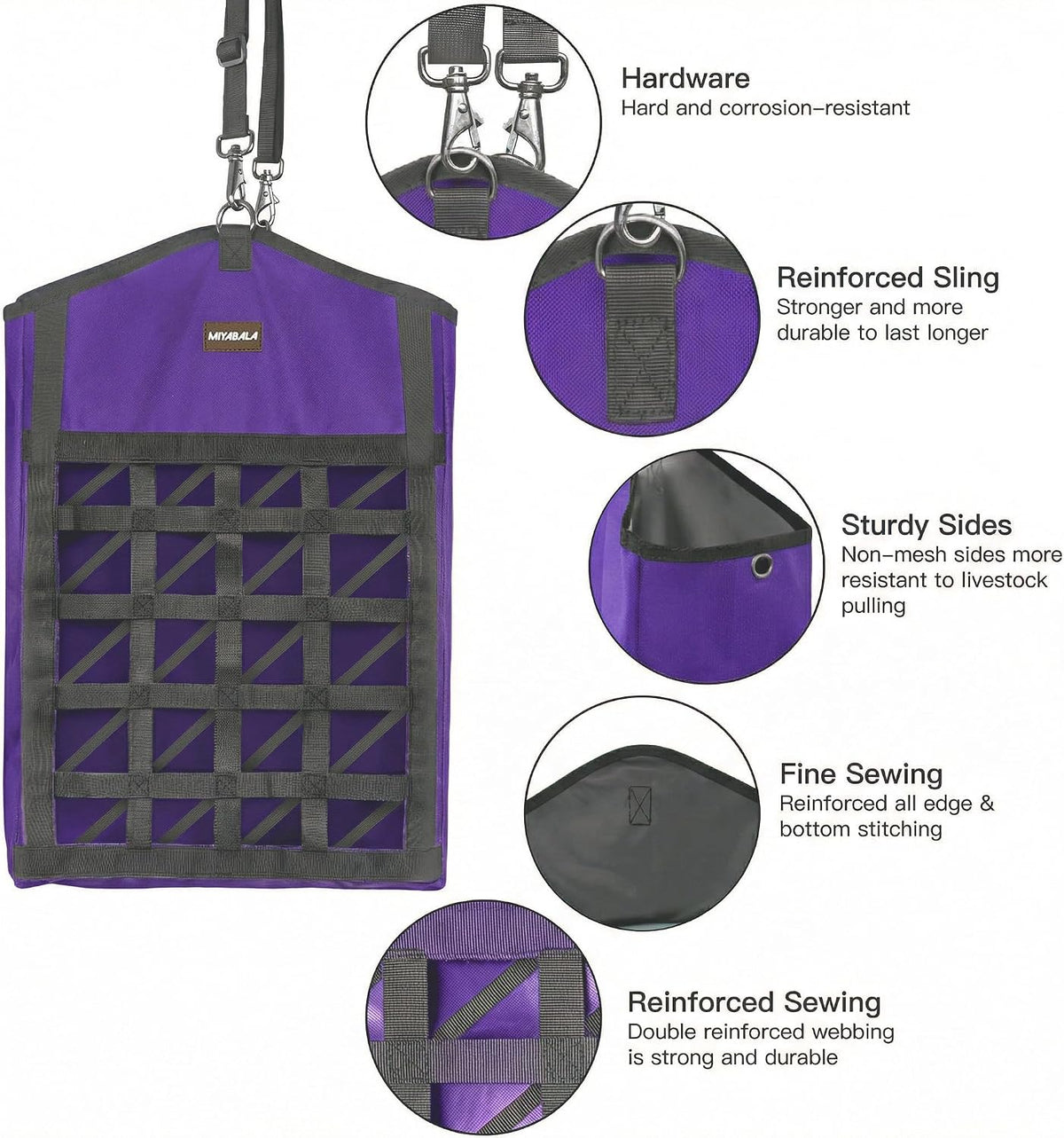 Ultra Slow Feed Horse Hay Bag Net Front, 3Pack (1 Black +2 Purple)