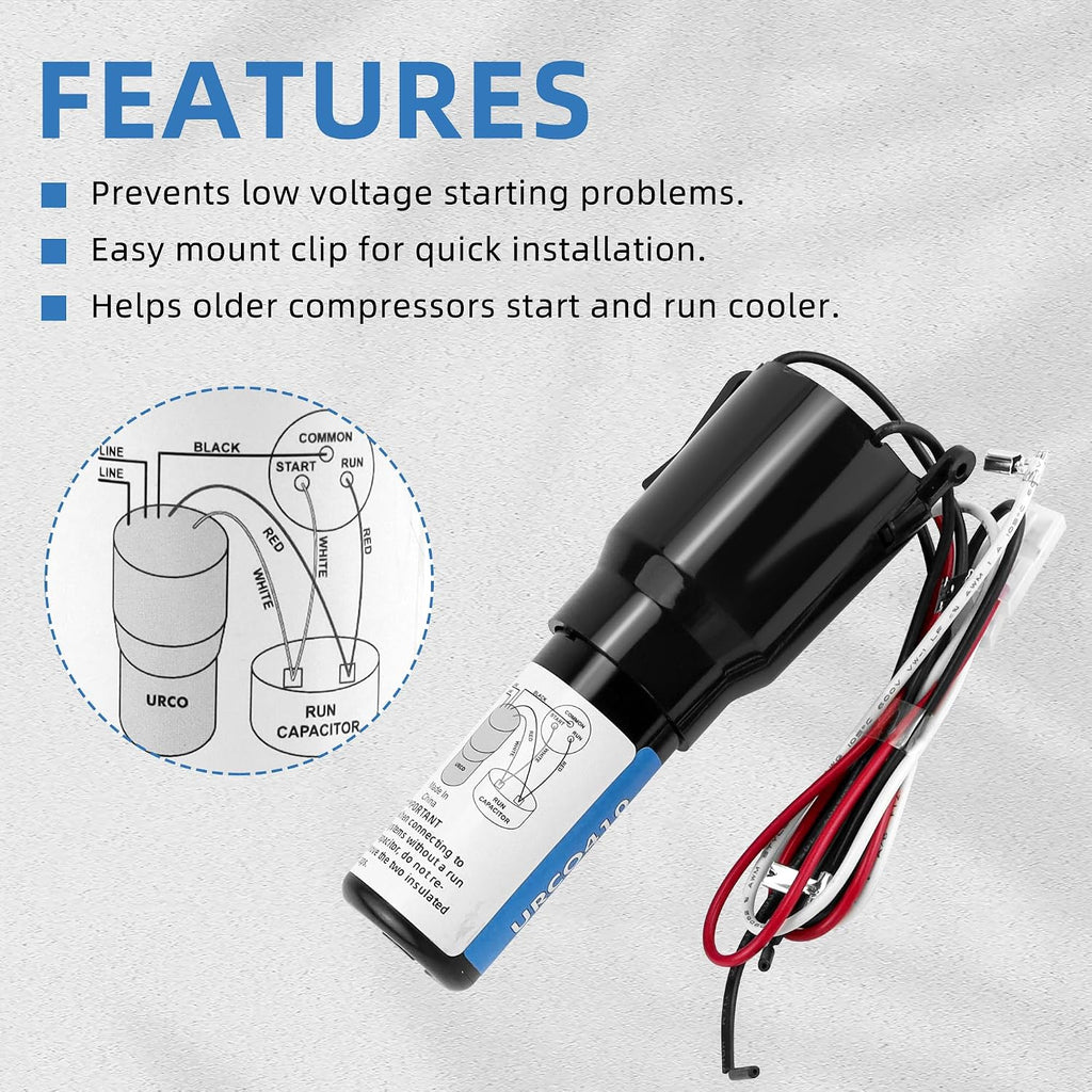 URCO410 3 in 1 Hard Start Kit for Refrigerators & Freezers | 1/4 to 3 in 1 Start Relay - Compressor Hard Start