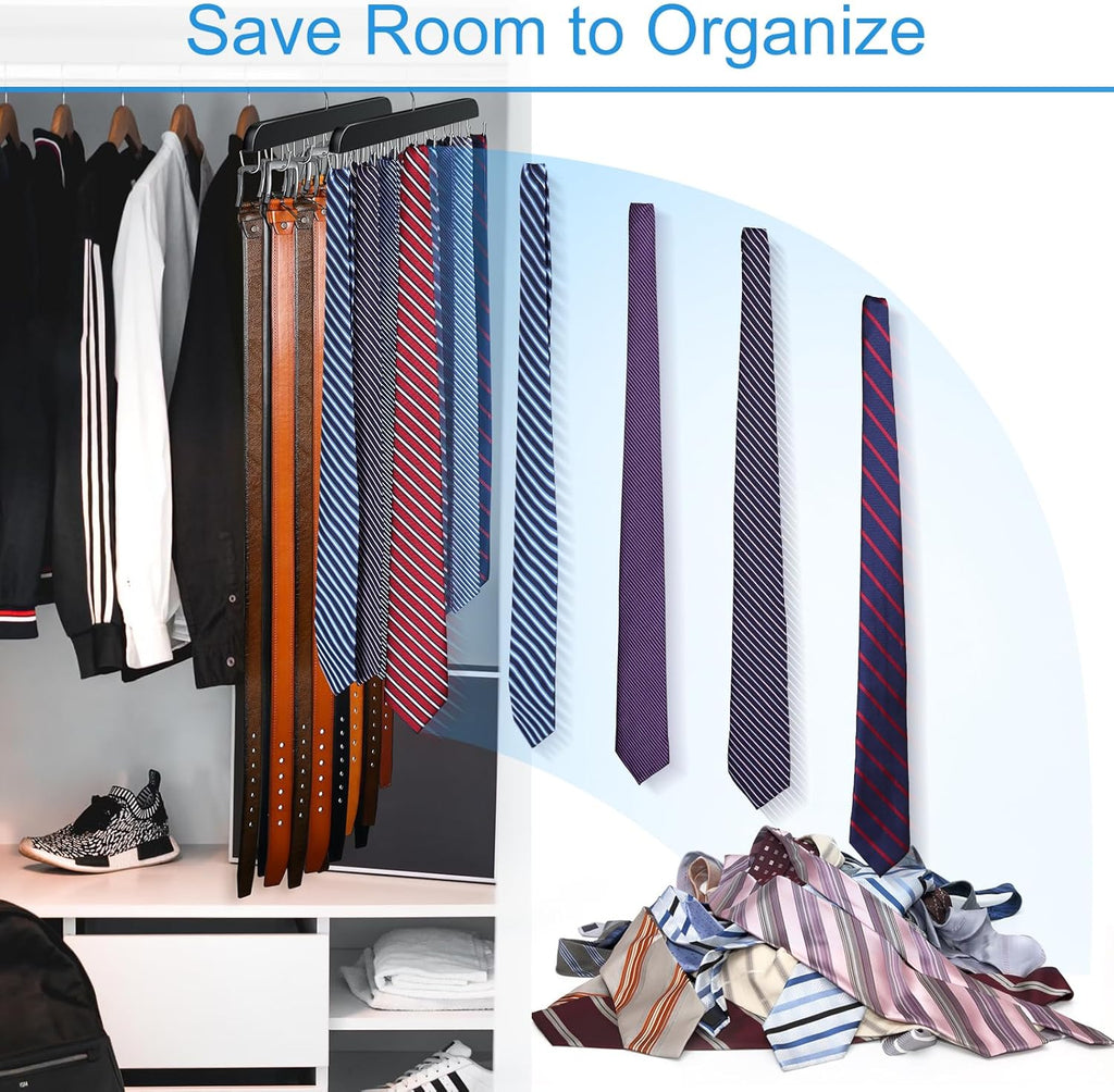 Belt Hanger for Closet Max 42 Belts, Sturdy Wood Belt Rack Closet Accessories with 14 Hooks Belt Organizer for Closet