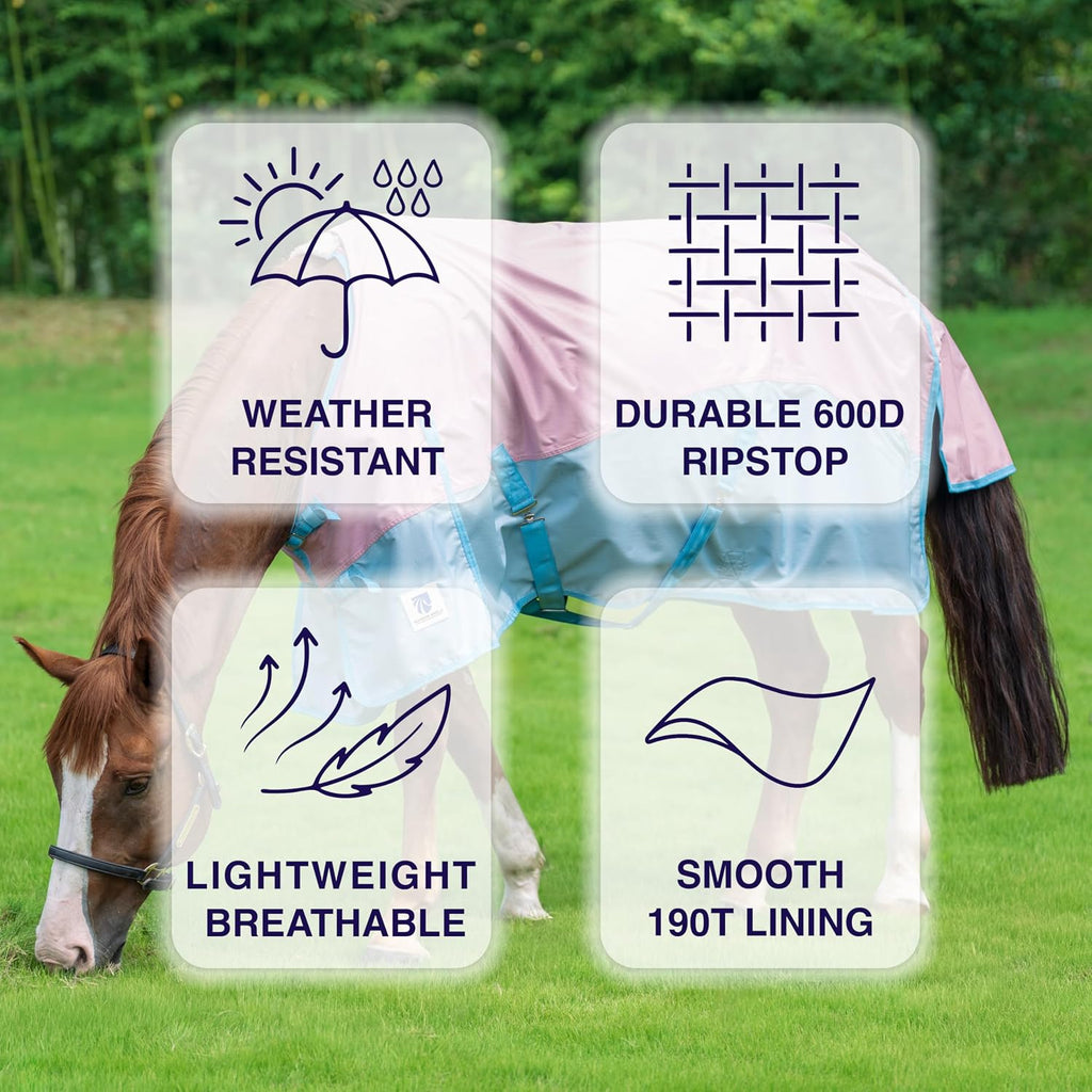 Horse Turnout Rain Sheet | 600 Denier Ripstop Turnout Blanket No Fill (0g) | Waterproof Lightweight Breathable |