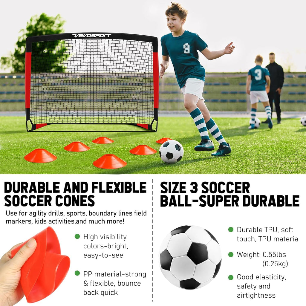 Kids Soccer Goals for Backyard, 2-Pack 4x3ft Portable Soccer Nets, Pop Up Mini Toddler Soccer Goal Set with Size 3