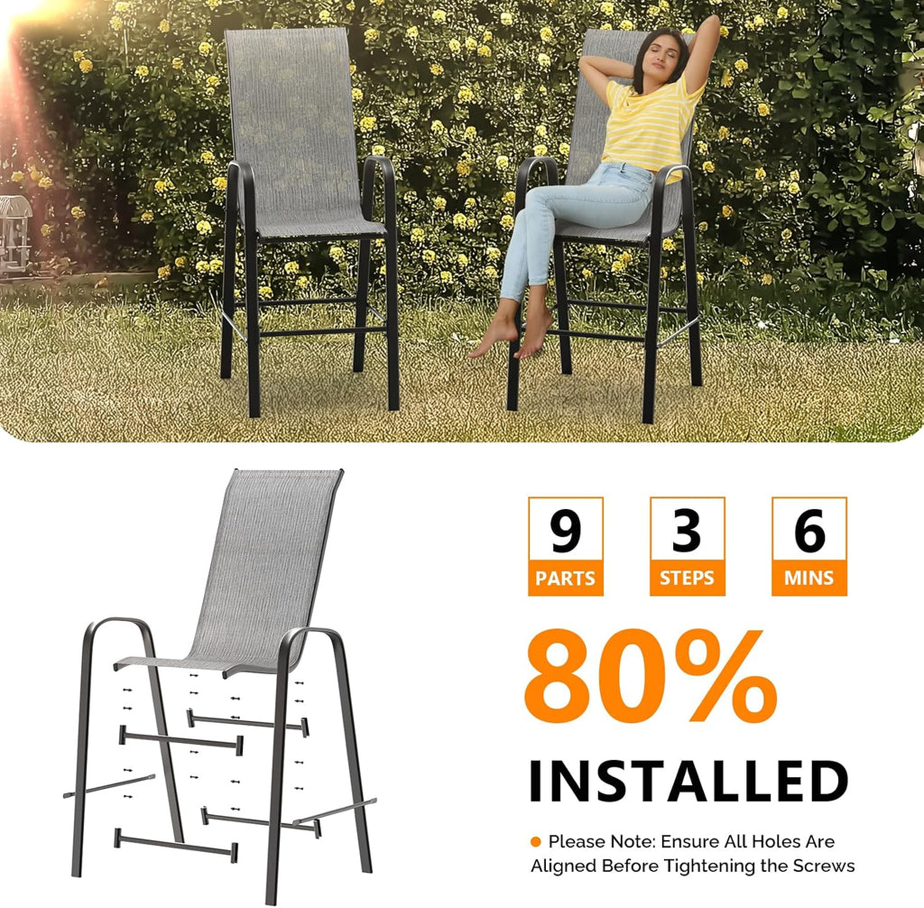 Set of 4 Stackable Outdoor Bar Stools – Sling Chairs with High Back & Armrests