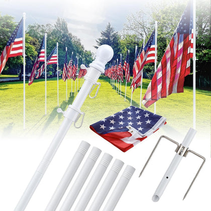 Yard Flag Pole for Outside Ground - 8.5 ft Tangle Free Heavy Duty Flag Pole Kit with 2 Anti-Tip Prong Base,Portable
