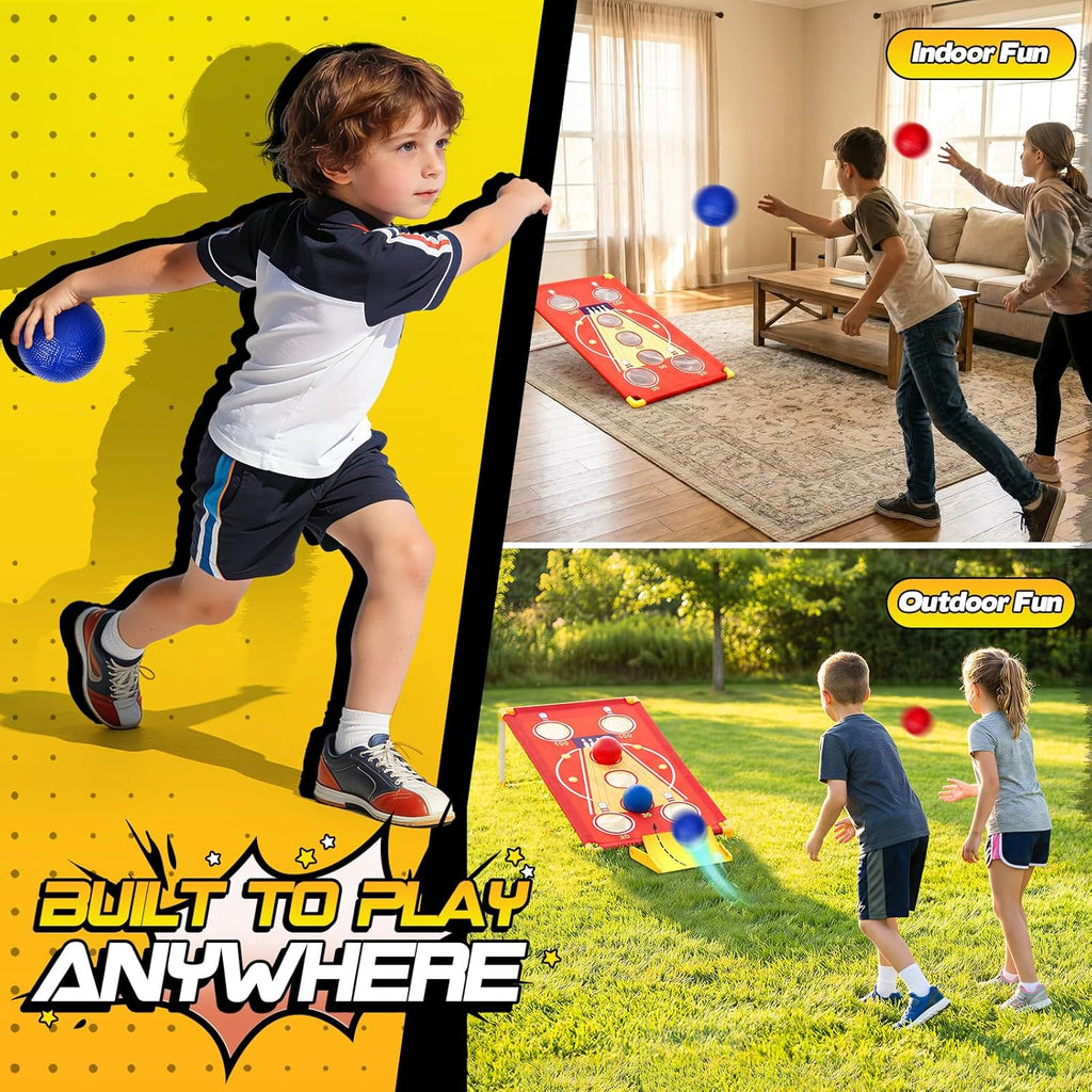 3 in 1 Cornhole Board Set Arcade Roll and Score & Bean Bag Toss & Ball Toss Game, Outdoor Carnival Party Corn Hole