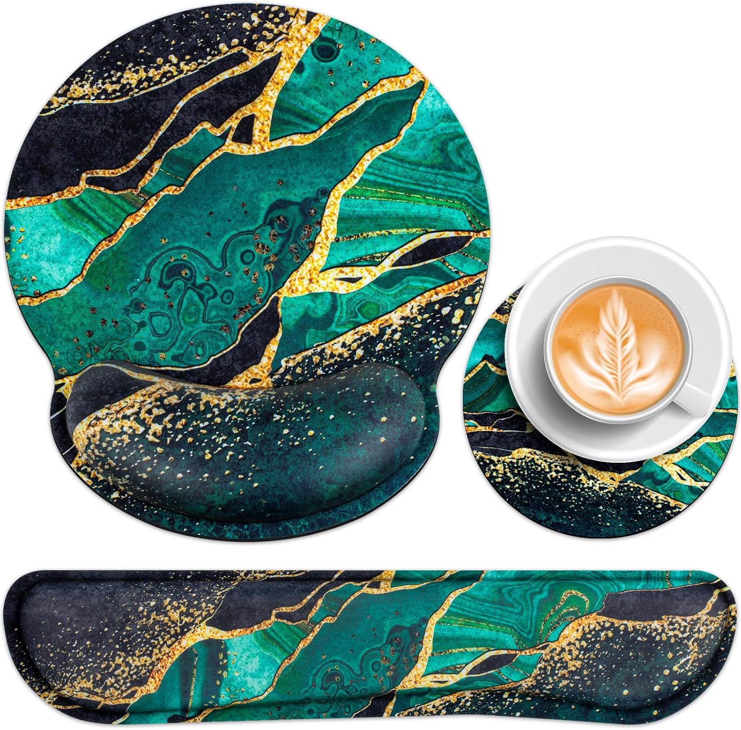 Mouse Pad Green with Wrist Rest Set, 3-in-1 Wrist Support Mousepad | Gaming Mat Pad with Anti-Skid Base,Ergonomic