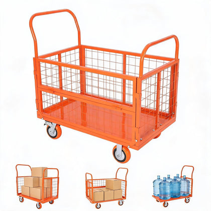 6-in-1 Folding Flatbed Dolly, 1800lbs Heavy Duty Platform Cart with Cage