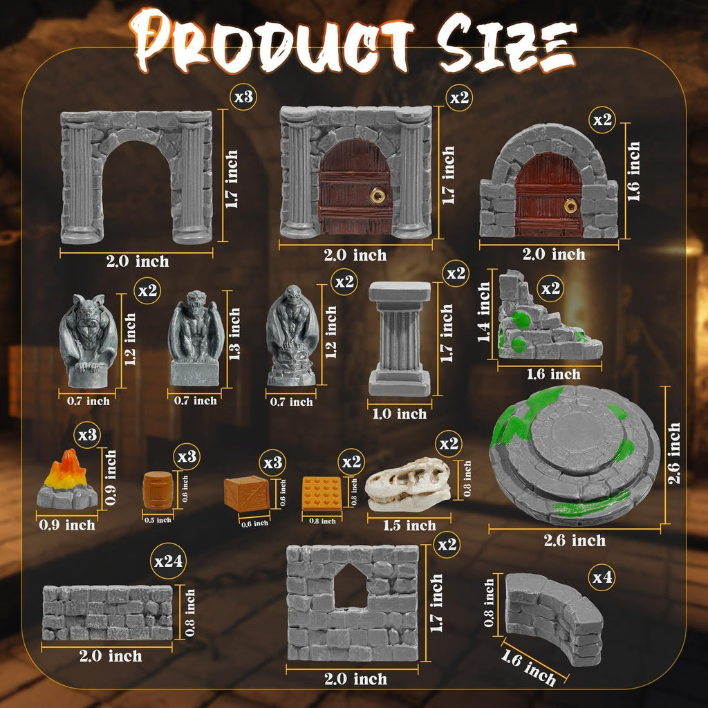 60 Pcs Modular Dungeon Walls,28mm Miniature RPG Terrain