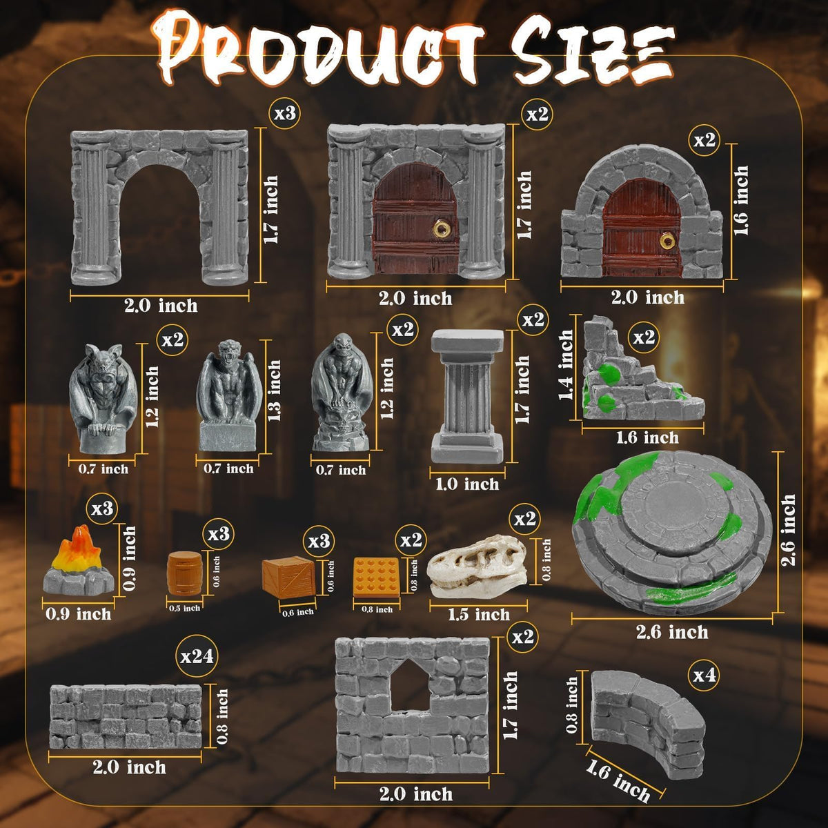 60 Pcs Modular Dungeon Walls,28mm Miniature RPG Terrain