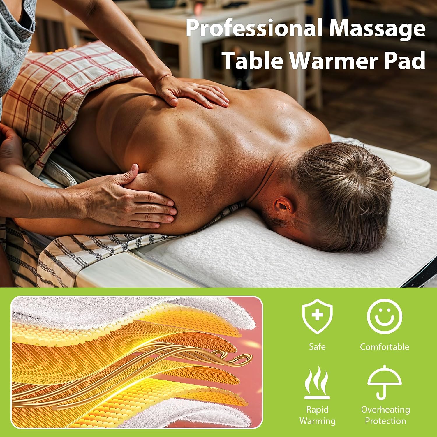 Massage Table Warmer Heating Pad Professional SPA Massage Bed Warmer Pads | 2-4-8-12H Timer, 9 Heat Setting, Overheat
