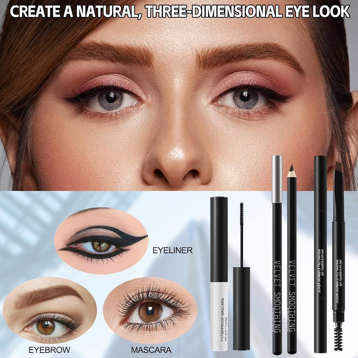 All In On Makeup Eye Set Cosmetics Kit for Teens and Adults, Includes Eyeshadow, Make Up Brushes, Mascara, Eyebrow